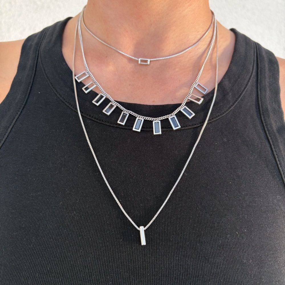 Madewell Silver Layered Necklace Set - 3-in-1 Geometric Box & Curb Chain
